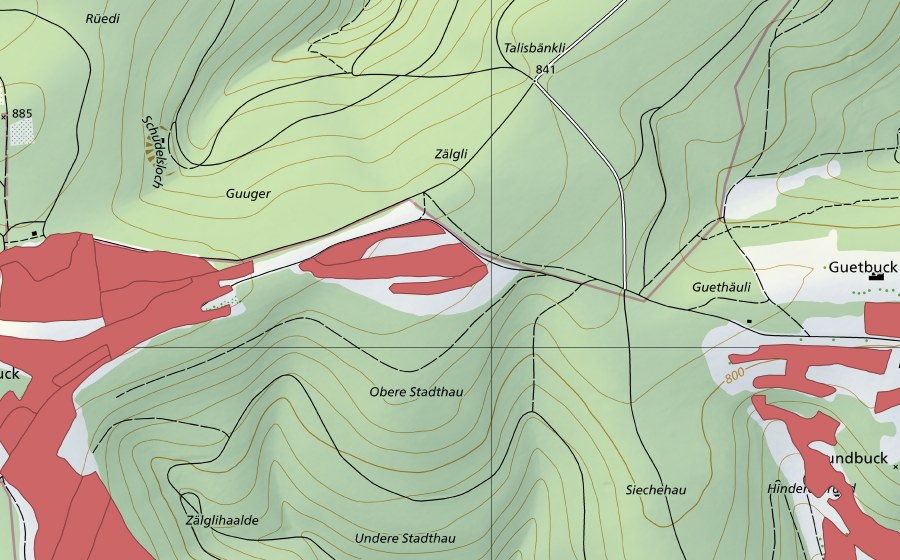 Carte nationale swisstopo avec le périmètre protégé de Mösli (Prairie sèche)