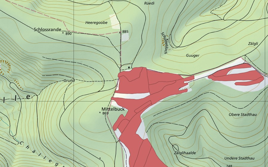 Carte nationale swisstopo avec le périmètre protégé de Mösli (Prairie sèche)