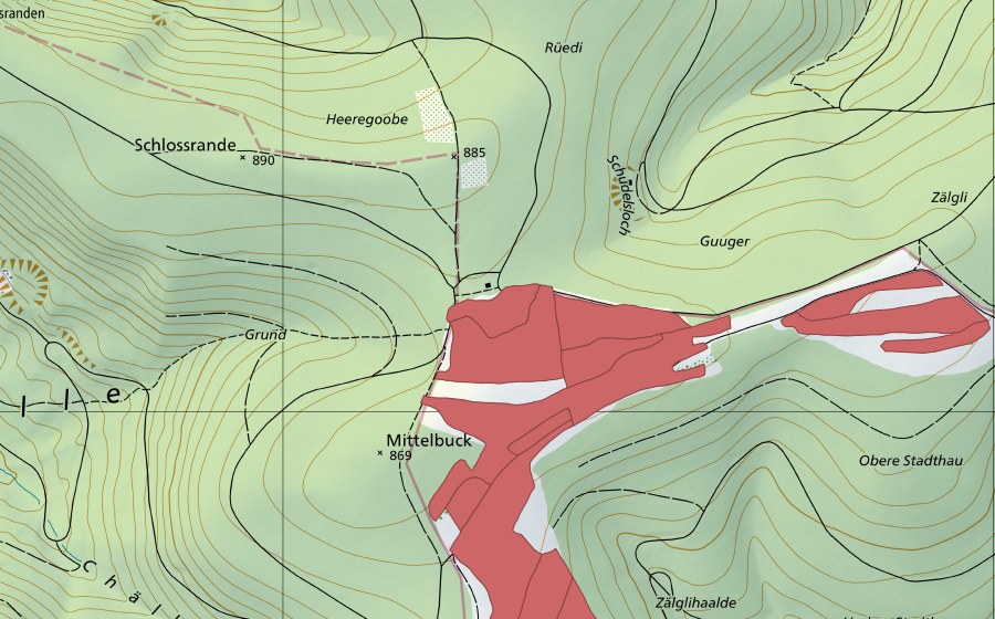 Carte nationale swisstopo avec le périmètre protégé de Mösli (Prairie sèche)