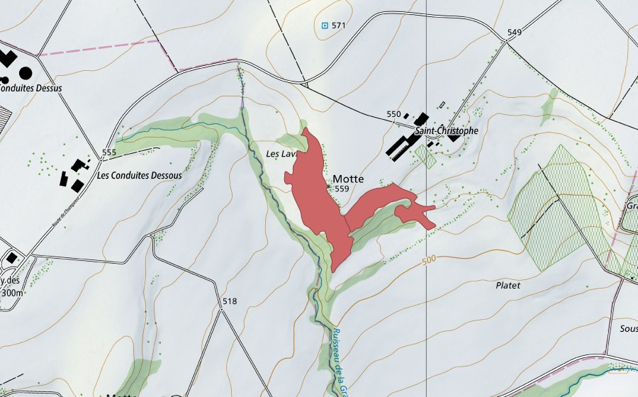 Landeskarte swisstopo mit dem Schutzperimeter von Motte (Trockenwiese)