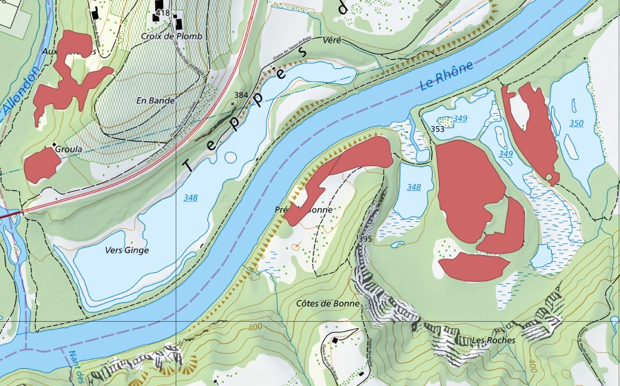 Carte nationale swisstopo avec le périmètre protégé de Moulin de Vert (Prairie sèche)