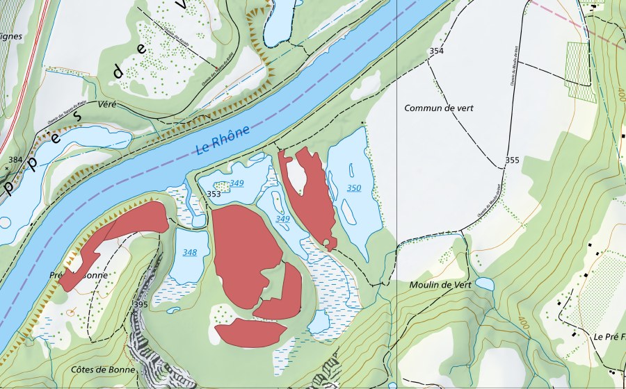 swisstopo national map showing the protected perimeter of Moulin de Vert (Dry meadow)