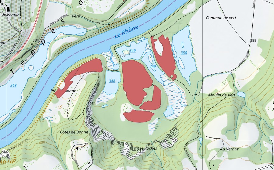 swisstopo national map showing the protected perimeter of Moulin de Vert (Dry meadow)