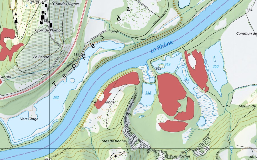 Carte nationale swisstopo avec le périmètre protégé de Moulin de Vert (Prairie sèche)