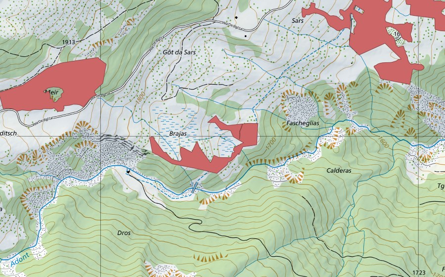 Landeskarte swisstopo mit dem Schutzperimeter von Mundaditsch (Trockenwiese)