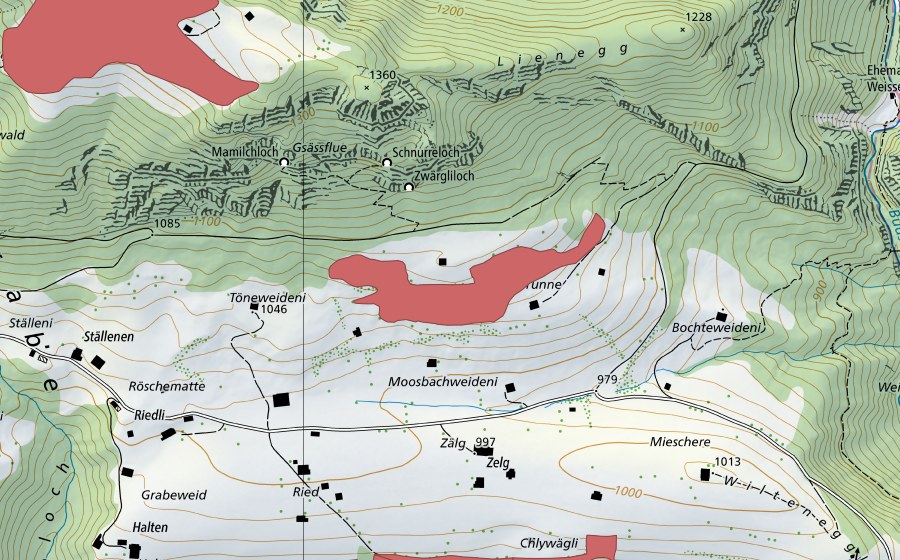 Landeskarte swisstopo mit dem Schutzperimeter von Mursbrunne (Trockenwiese)