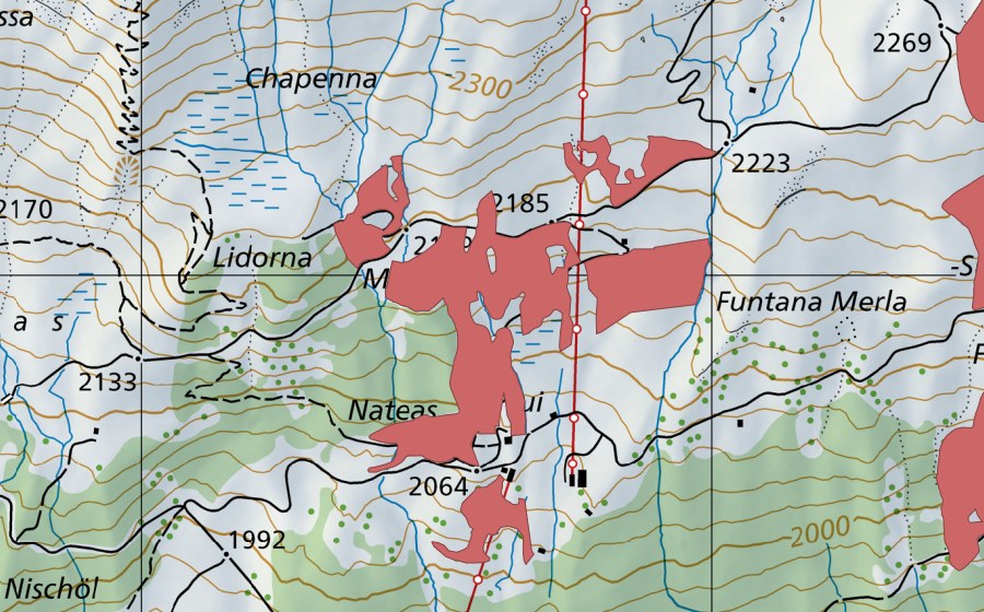 Carte nationale swisstopo avec le périmètre protégé de Murtaröl (Prairie sèche)