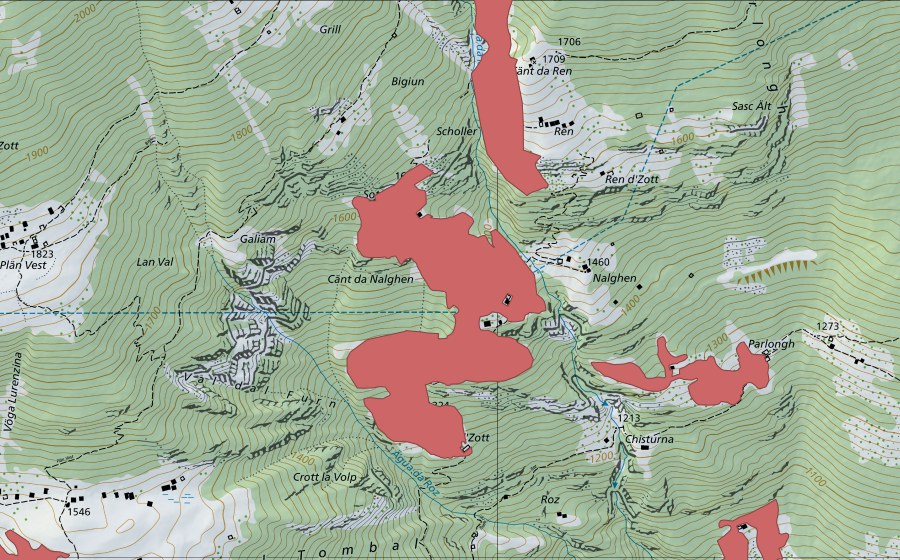 swisstopo national map showing the protected perimeter of Nalghen (Dry meadow)