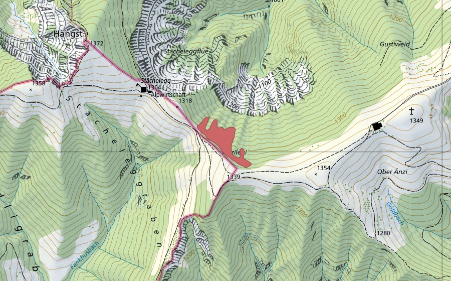 swisstopo national map showing the protected perimeter of Napf (Dry meadow)