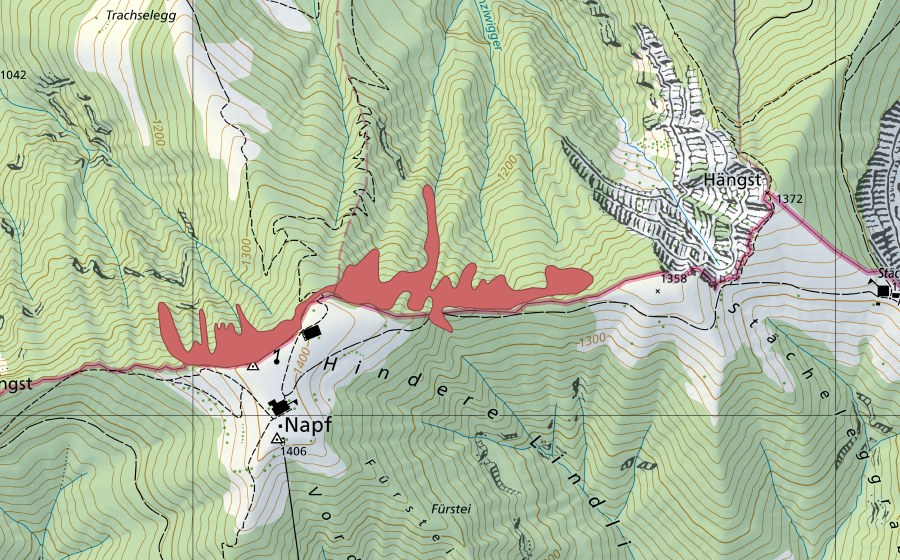 swisstopo national map showing the protected perimeter of Napf (Dry meadow)