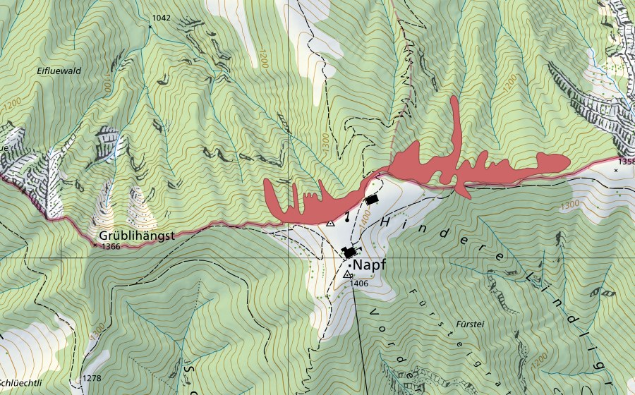 swisstopo national map showing the protected perimeter of Napf (Dry meadow)
