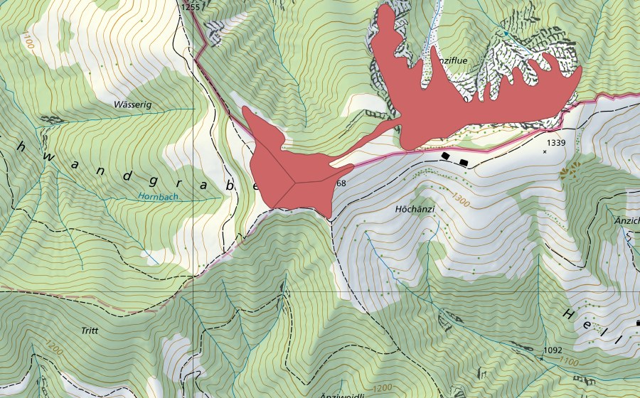 Carte nationale swisstopo avec le périmètre protégé de Napf (Prairie sèche)