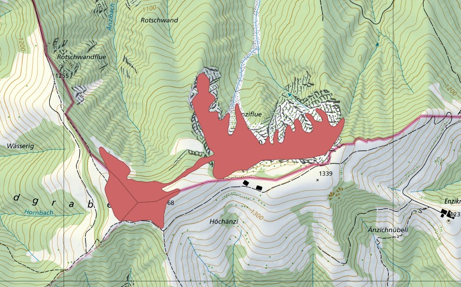 Carte nationale swisstopo avec le périmètre protégé de Napf (Prairie sèche)