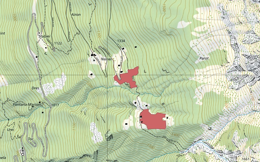 Carte nationale swisstopo avec le périmètre protégé de Nassel (Prairie sèche)