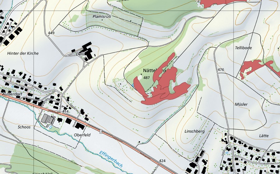 swisstopo national map showing the protected perimeter of Nätteberg (Dry meadow)