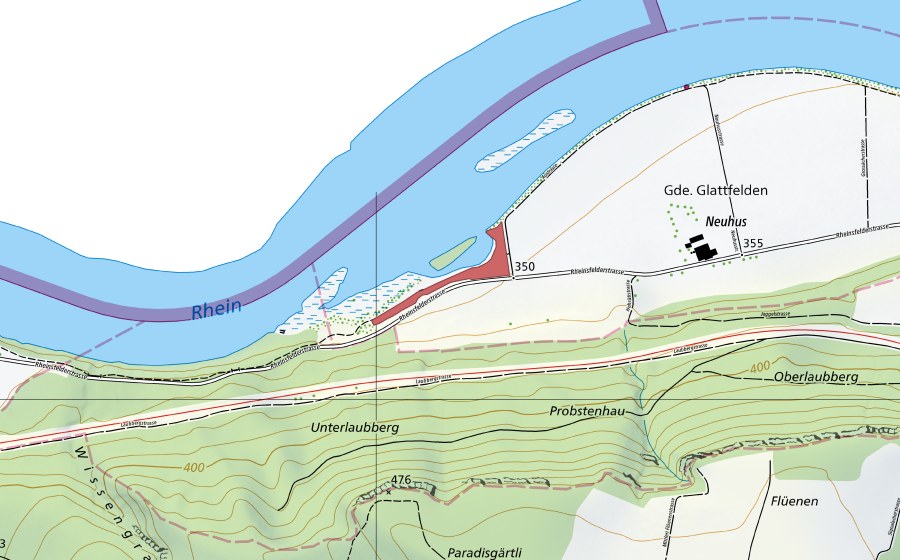 Landeskarte swisstopo mit dem Schutzperimeter von Neuhus (Trockenwiese)