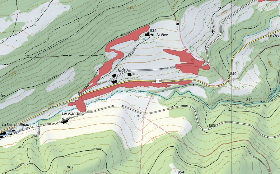 Carte nationale swisstopo avec le périmètre protégé de Nidau (Prairie sèche)
