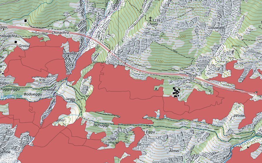 Landeskarte swisstopo mit dem Schutzperimeter von Niedergesteln (Trockenwiese)
