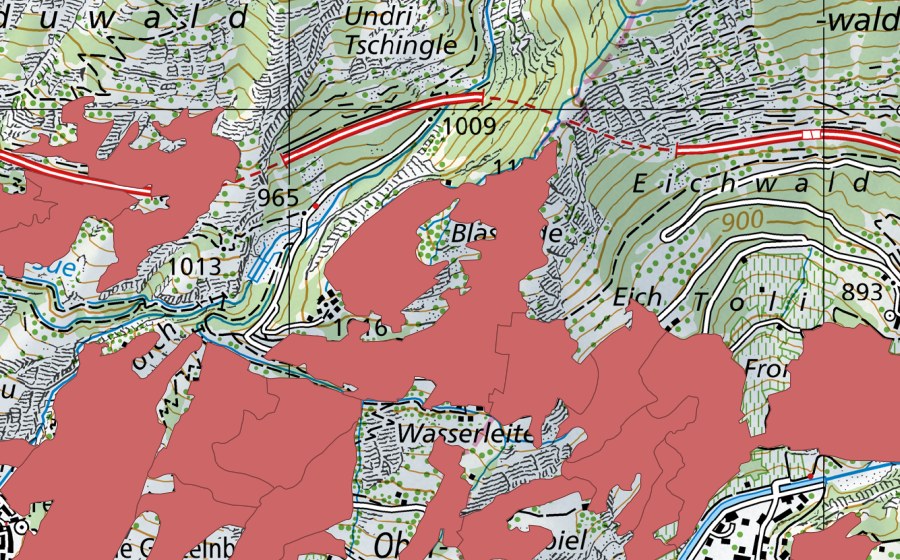 Landeskarte swisstopo mit dem Schutzperimeter von Niedergesteln (Trockenwiese)