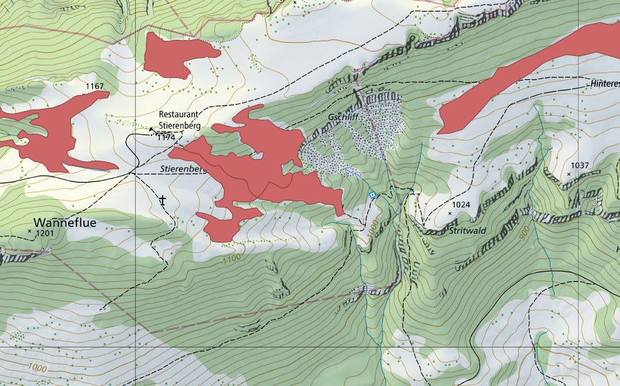 Landeskarte swisstopo mit dem Schutzperimeter von Niederwiler Stierenberg (Trockenwiese)