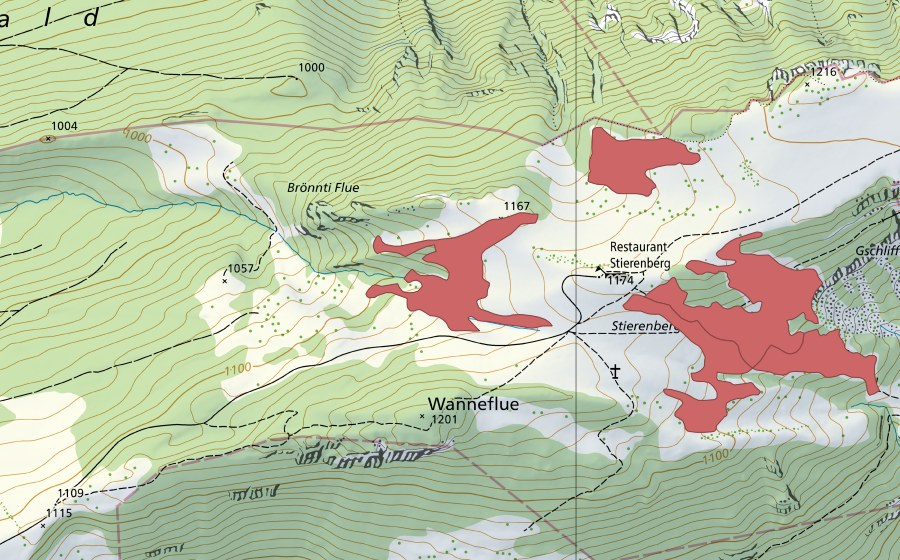 Landeskarte swisstopo mit dem Schutzperimeter von Niederwiler Stierenberg (Trockenwiese)