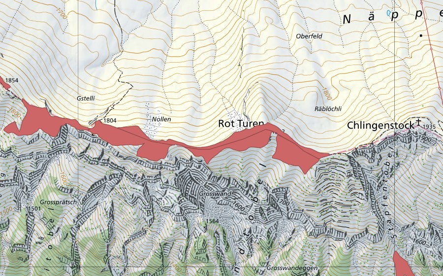 Carte nationale swisstopo avec le périmètre protégé de Nollen (Prairie sèche)