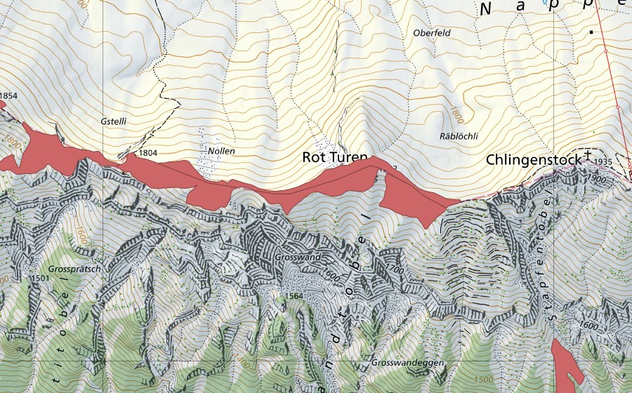 swisstopo national map showing the protected perimeter of Nollen (Dry meadow)