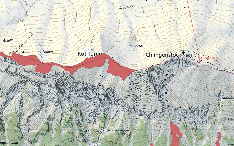 Carte nationale swisstopo avec le périmètre protégé de Nollen (Prairie sèche)