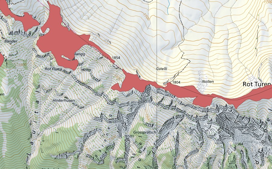 Carte nationale swisstopo avec le périmètre protégé de Nollen (Prairie sèche)