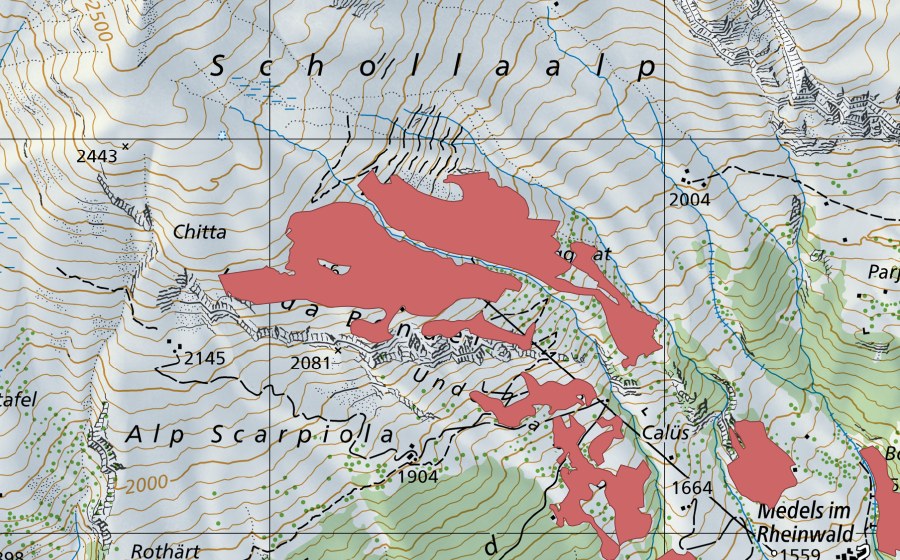Landeskarte swisstopo mit dem Schutzperimeter von Ob den Bender (Trockenwiese)