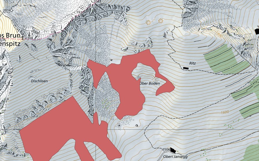 Carte nationale swisstopo avec le périmètre protégé de Ob. Jansegg (Prairie sèche)