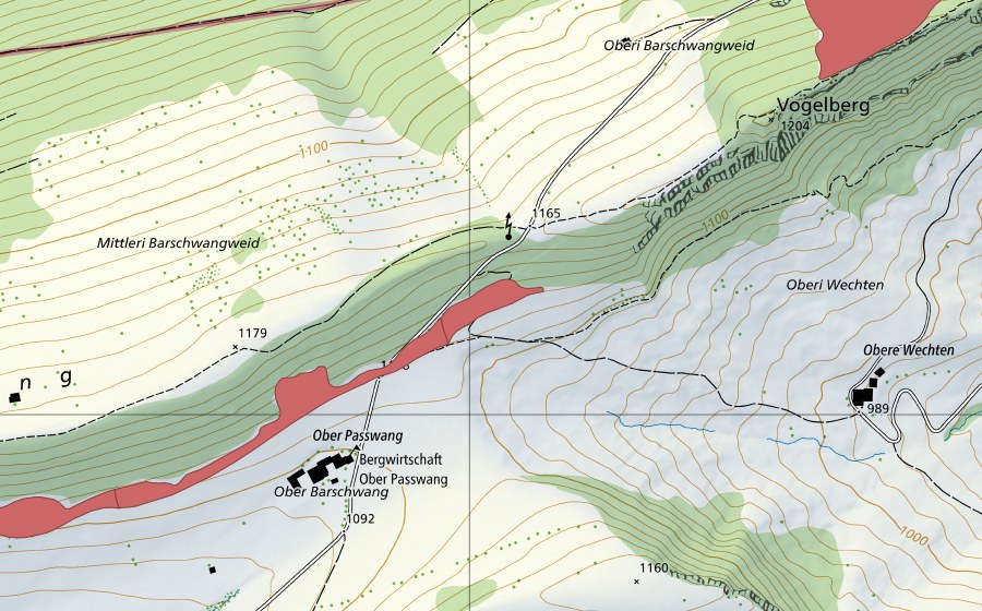 swisstopo national map showing the protected perimeter of Ober Barschwang (Dry meadow)