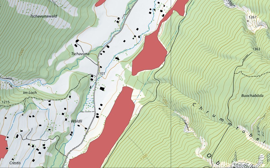 Landeskarte swisstopo mit dem Schutzperimeter von Ober Kunkels (Trockenwiese)