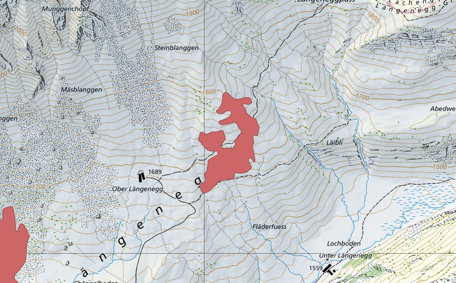 Carte nationale swisstopo avec le périmètre protégé de Ober Längenegg (Prairie sèche)