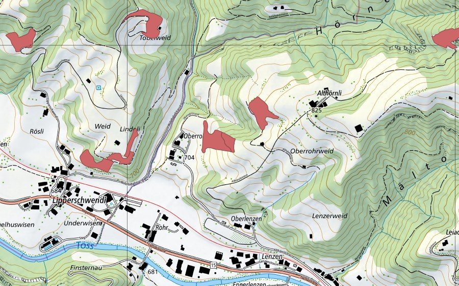 Landeskarte swisstopo mit dem Schutzperimeter von Ober Ror (Trockenwiese)