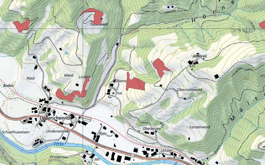 Landeskarte swisstopo mit dem Schutzperimeter von Ober Ror (Trockenwiese)