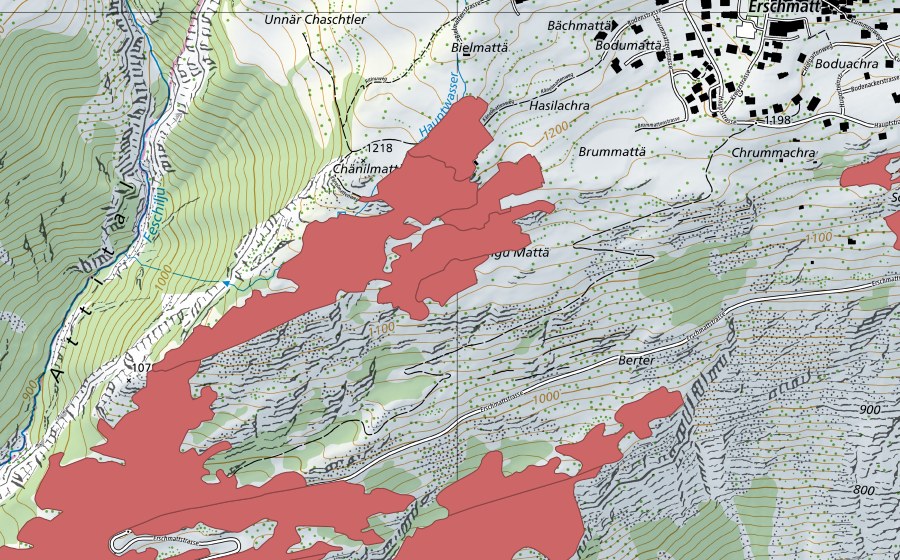 Carte nationale swisstopo avec le périmètre protégé de Ober Rotafen (Prairie sèche)