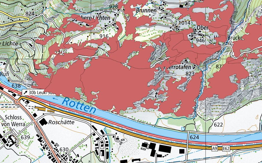 swisstopo national map showing the protected perimeter of Ober Rotafen (Dry meadow)