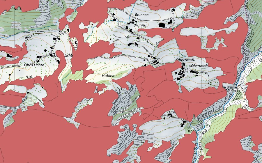 Carte nationale swisstopo avec le périmètre protégé de Ober Rotafen (Prairie sèche)