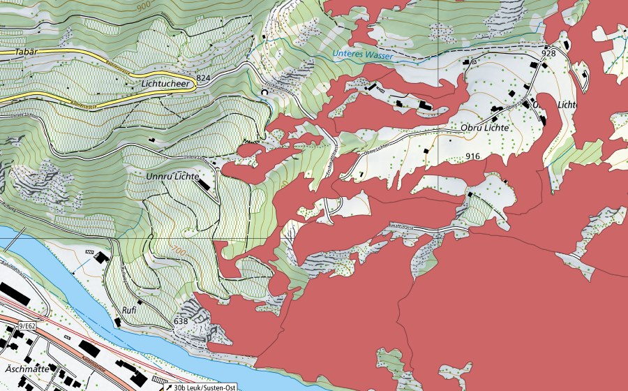 Carte nationale swisstopo avec le périmètre protégé de Ober Rotafen (Prairie sèche)