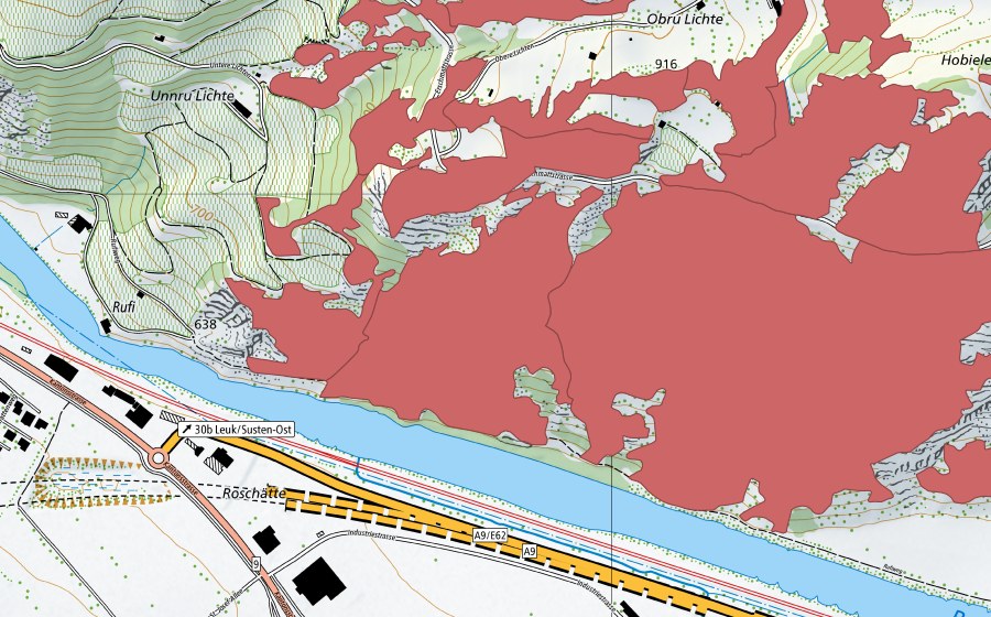 Carte nationale swisstopo avec le périmètre protégé de Ober Rotafen (Prairie sèche)
