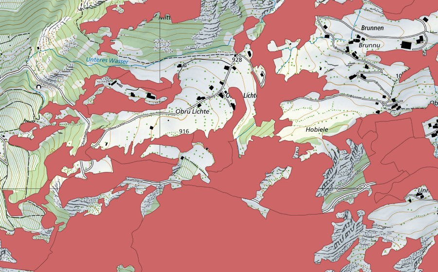 Landeskarte swisstopo mit dem Schutzperimeter von Ober Rotafen (Trockenwiese)