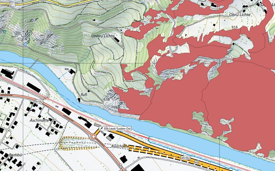 Carte nationale swisstopo avec le périmètre protégé de Ober Rotafen (Prairie sèche)
