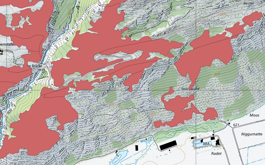 swisstopo national map showing the protected perimeter of Ober Rotafen (Dry meadow)