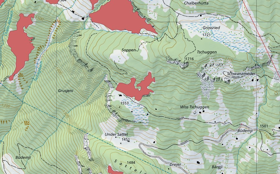 Carte nationale swisstopo avec le périmètre protégé de Ober Sattel (Prairie sèche)