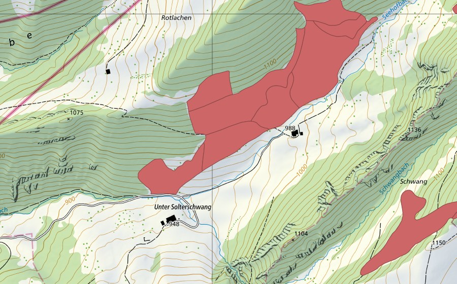 Carte nationale swisstopo avec le périmètre protégé de Ober Solterschwang (Prairie sèche)