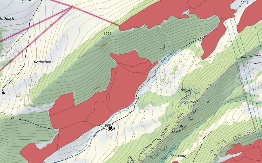 Landeskarte swisstopo mit dem Schutzperimeter von Ober Solterschwang (Trockenwiese)