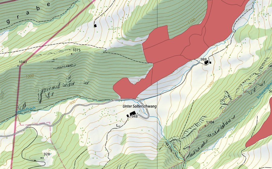 swisstopo national map showing the protected perimeter of Ober Solterschwang (Dry meadow)