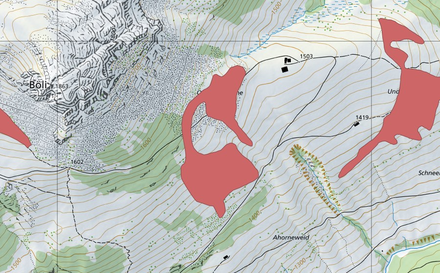 Landeskarte swisstopo mit dem Schutzperimeter von Ober Wisstannen (Trockenwiese)
