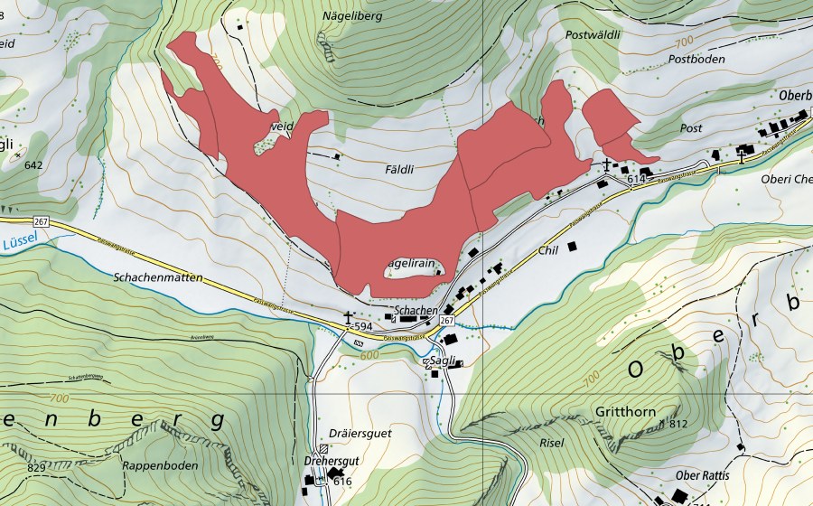 Carte nationale swisstopo avec le périmètre protégé de Oberbeinwil (Prairie sèche)